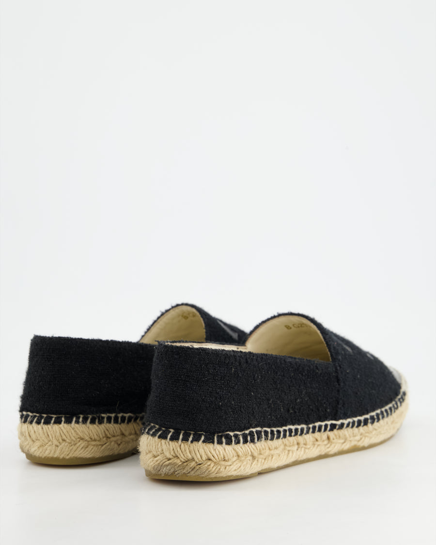 *FIRE PRICE* Chanel Black Terry CC Logo Espadrilles with Patent Leather Detail Size EU 42