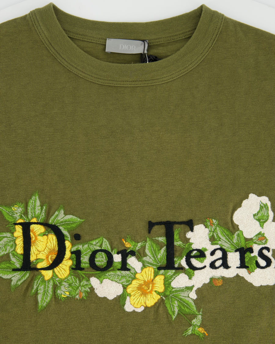 Christian Dior Menswear Khaki "Dior Tears" Embroidered T-Shirt Size XXS (UK 32)