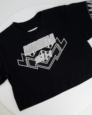 Maison Margiela Black Cropped T-Shirt with Silver Logo Size S (UK 8)