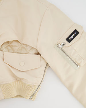 Coperni Vanilla Beige Cut-Out Cropped Bomber Jacket with Logo Size FR 36 (UK 8)