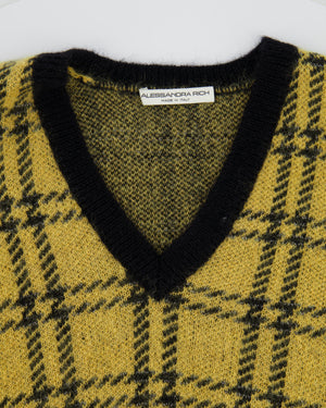 Alessandra Rich Yellow Mustard and Black Checked Mohair Cropped Top Size IT 40 (UK 8)