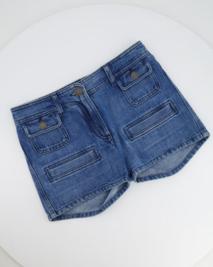 Chanel Blue Denim Mini Shorts with CC Logo Buttons Size FR 34 (UK 6)