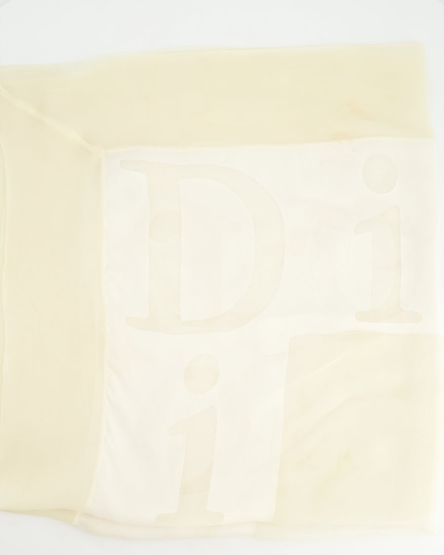 Christian Dior Sheer Ivory Chiffon Logo Scarf 90x90cm