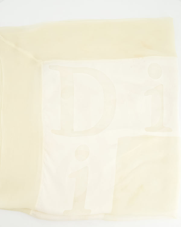 Christian Dior Sheer Ivory Chiffon Logo Scarf 90x90cm