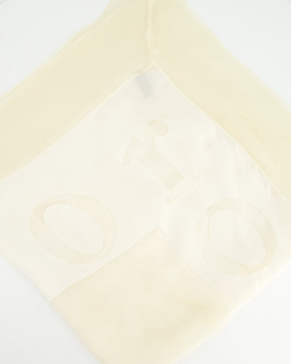 Christian Dior Sheer Ivory Chiffon Logo Scarf 90x90cm