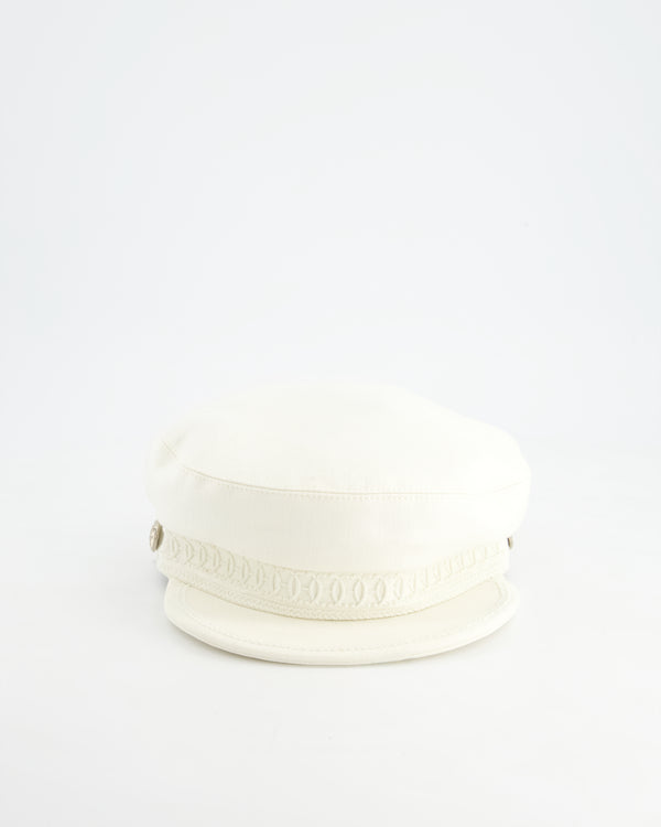 Hermès Double Linen White Twill Cabourg Cap Size 56