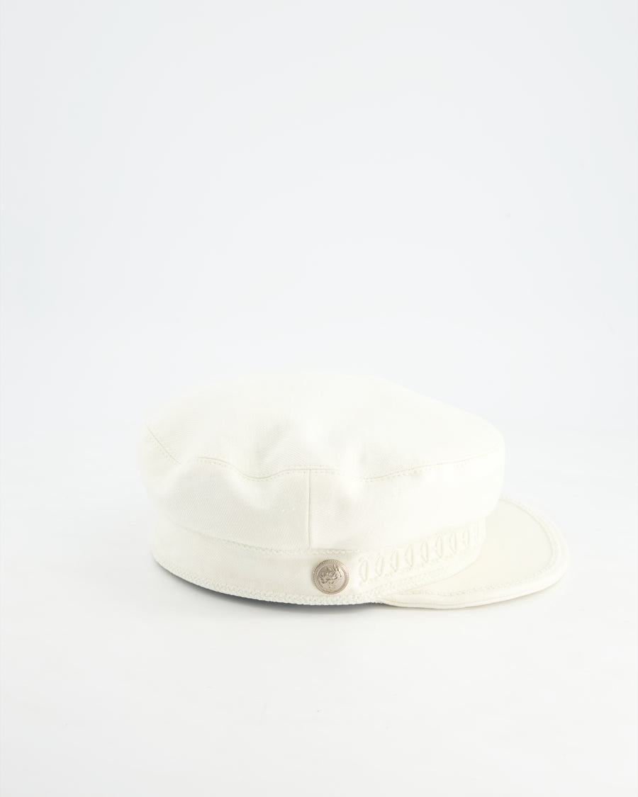 Hermès Double Linen White Twill Cabourg Cap Size 56