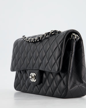 Chanel Classic Black Medium Lambskin Double Flap Bag with Silver Hardware