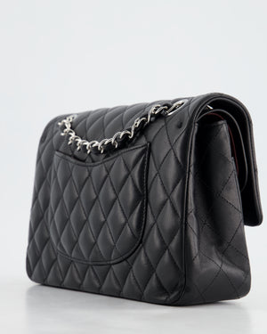 Chanel Classic Black Medium Lambskin Double Flap Bag with Silver Hardware