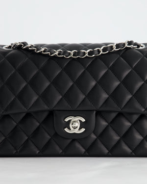 Chanel Classic Black Medium Lambskin Double Flap Bag with Silver Hardware