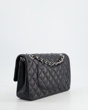 Chanel Classic Black Medium Lambskin Double Flap Bag with Silver Hardware