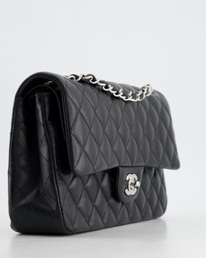 Chanel Classic Black Medium Lambskin Double Flap Bag with Silver Hardware