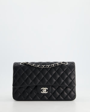 Chanel Classic Black Medium Lambskin Double Flap Bag with Silver Hardware