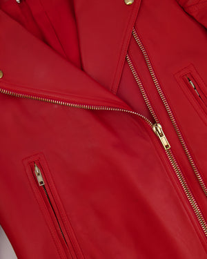 Givenchy Red Lambskin Leather Biker Jacket with Buckle Details Size FR 34 (UK 6)