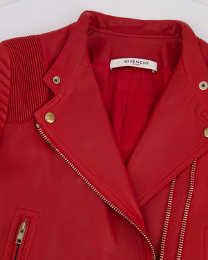 Givenchy Red Lambskin Leather Biker Jacket with Buckle Details Size FR 34 (UK 6)