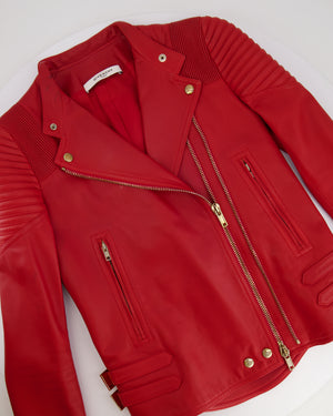 Givenchy Red Lambskin Leather Biker Jacket with Buckle Details Size FR 34 (UK 6)