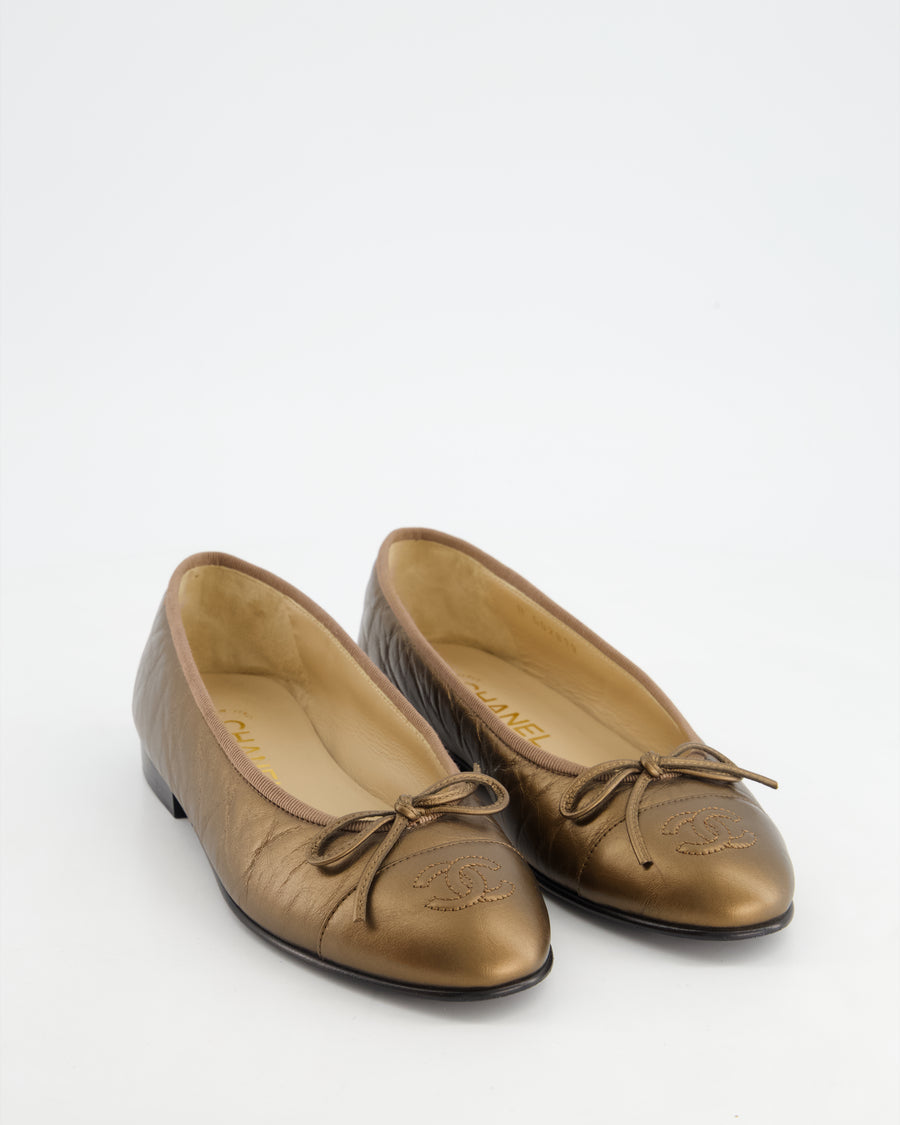 Chanel Bronze Aged Calfskin Ballerina Flats with CC Detail Size EU 36