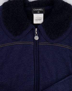 Chanel Navy Alpaca Zipped Gilet with Silver CC Buttons Size FR 38 (UK 10)