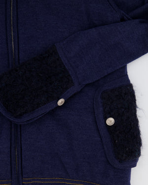 Chanel Navy Alpaca Zipped Gilet with Silver CC Buttons Size FR 38 (UK 10)