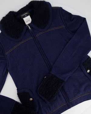 Chanel Navy Alpaca Zipped Gilet with Silver CC Buttons Size FR 38 (UK 10)