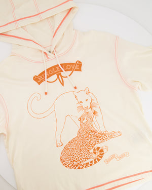 Hermès Cream and Neon Orange Jungle Love Hooded T-Shirt Size FR 36 (UK 8)