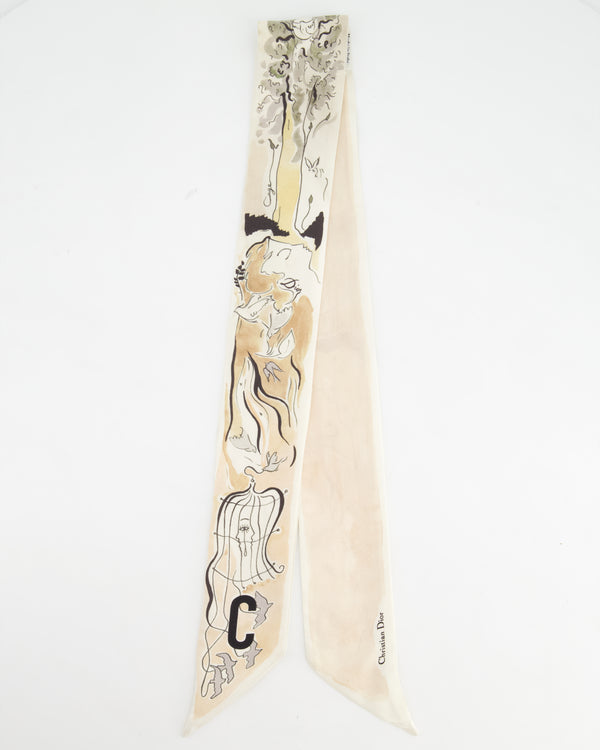 Christian Dior Mitzah ABCDior Beige Silk Scarf with 
C
 Initial Detail