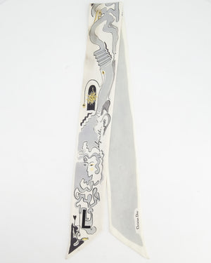 Christian Dior Mitzah ABCDior Grey, Black, White Silk Twilly Scarf with 
L
 Initial Detail