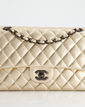 *SUPER RARE* Chanel Metallic Gold Medium Classic Double Flap Bag in Lambskin Leather with Black Hardware