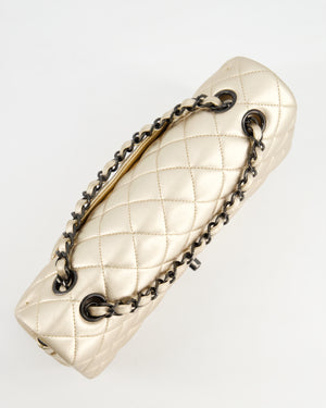 *SUPER RARE* Chanel Metallic Gold Medium Classic Double Flap Bag in Lambskin Leather with Black Hardware