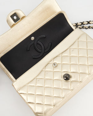 *SUPER RARE* Chanel Metallic Gold Medium Classic Double Flap Bag in Lambskin Leather with Black Hardware