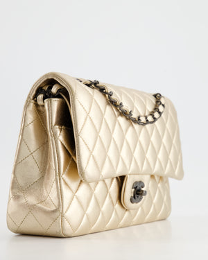 *SUPER RARE* Chanel Metallic Gold Medium Classic Double Flap Bag in Lambskin Leather with Black Hardware