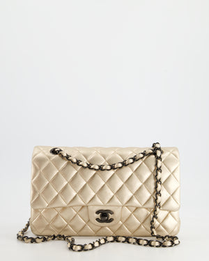 *SUPER RARE* Chanel Metallic Gold Medium Classic Double Flap Bag in Lambskin Leather with Black Hardware