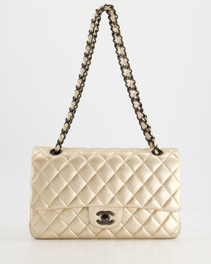 *SUPER RARE* Chanel Metallic Gold Medium Classic Double Flap Bag in Lambskin Leather with Black Hardware