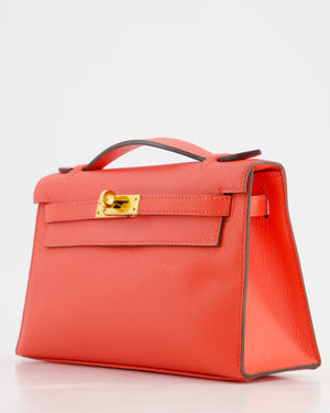 *HOT* Hermès Kelly Pochette in Rouge Pivoine Epsom Leather with Gold Hardware