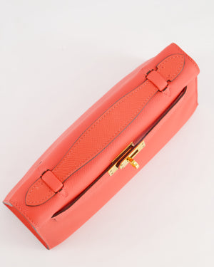 *HOT* Hermès Kelly Pochette in Rouge Pivoine Epsom Leather with Gold Hardware