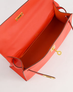 *HOT* Hermès Kelly Pochette in Rouge Pivoine Epsom Leather with Gold Hardware