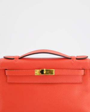 *HOT* Hermès Kelly Pochette in Rouge Pivoine Epsom Leather with Gold Hardware