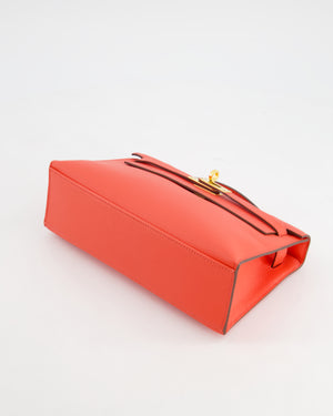 *HOT* Hermès Kelly Pochette in Rouge Pivoine Epsom Leather with Gold Hardware