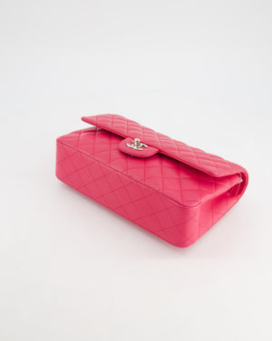 Chanel Hot Pink Medium Classic Double Flap Bag in Lambskin Leather with Silver Hardware