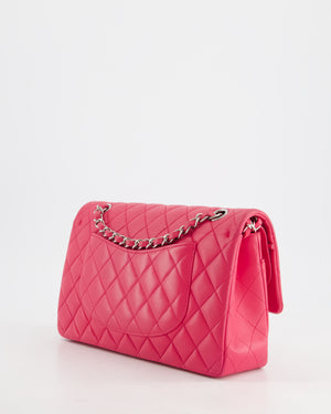 Chanel Hot Pink Medium Classic Double Flap Bag in Lambskin Leather with Silver Hardware