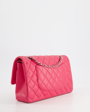 Chanel Hot Pink Medium Classic Double Flap Bag in Lambskin Leather with Silver Hardware