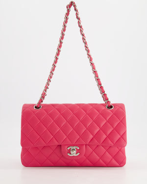 Chanel Hot Pink Medium Classic Double Flap Bag in Lambskin Leather with Silver Hardware