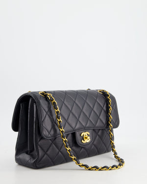 Chanel Navy Blue Vintage Lambskin Double Faced Classic Flap Bag with 24K Gold Hardware