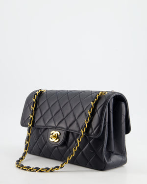 Chanel Navy Blue Vintage Lambskin Double Faced Classic Flap Bag with 24K Gold Hardware