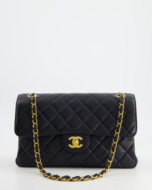 Chanel Navy Blue Vintage Lambskin Double Faced Classic Flap Bag with 24K Gold Hardware