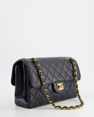 Chanel Navy Blue Vintage Lambskin Double Faced Classic Flap Bag with 24K Gold Hardware