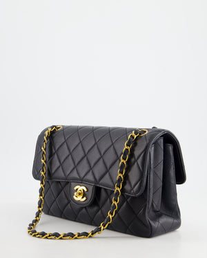 Chanel Navy Blue Vintage Lambskin Double Faced Classic Flap Bag with 24K Gold Hardware