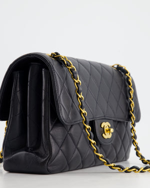 Chanel Navy Blue Vintage Lambskin Double Faced Classic Flap Bag with 24K Gold Hardware