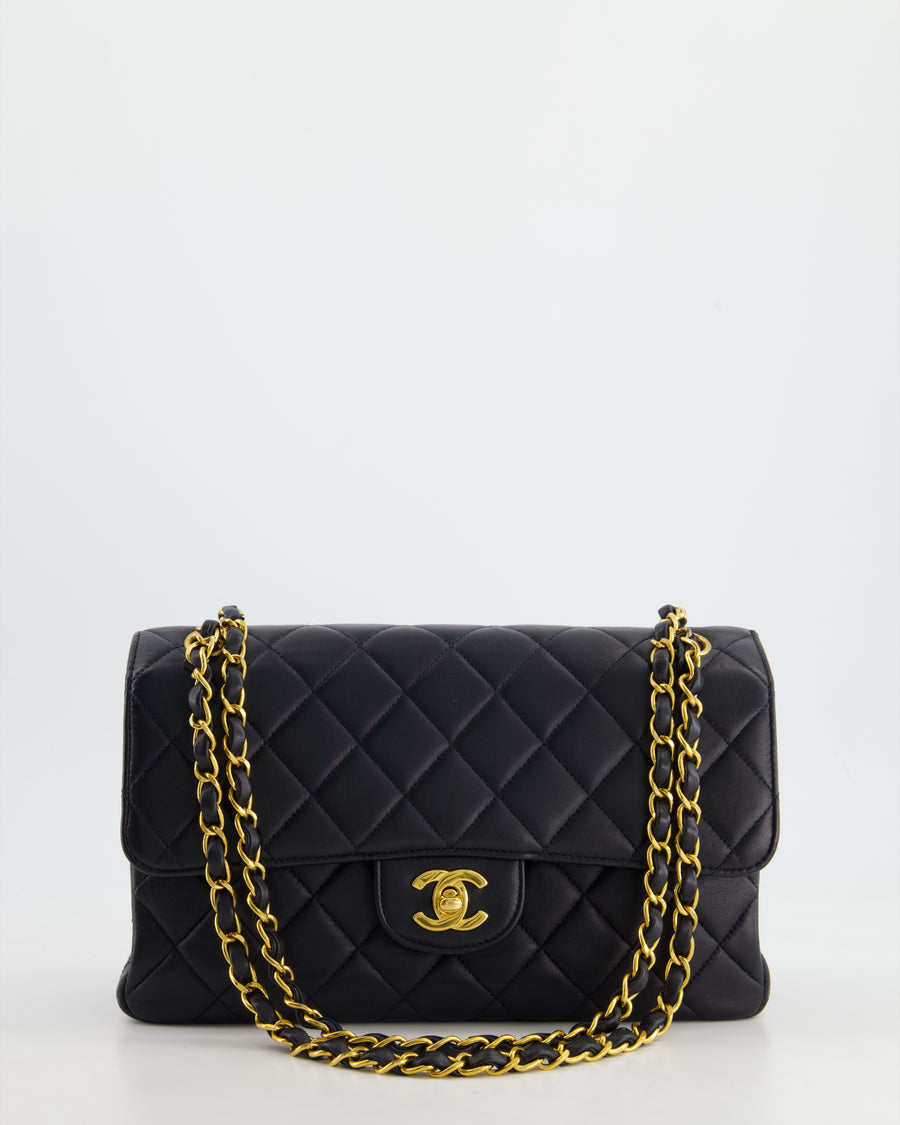 Chanel Navy Blue Vintage Lambskin Double Faced Classic Flap Bag with 24K Gold Hardware