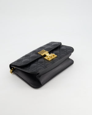 Christian Dior Black Leather Dior Addict Flap Bag with Antique Gold Hardware